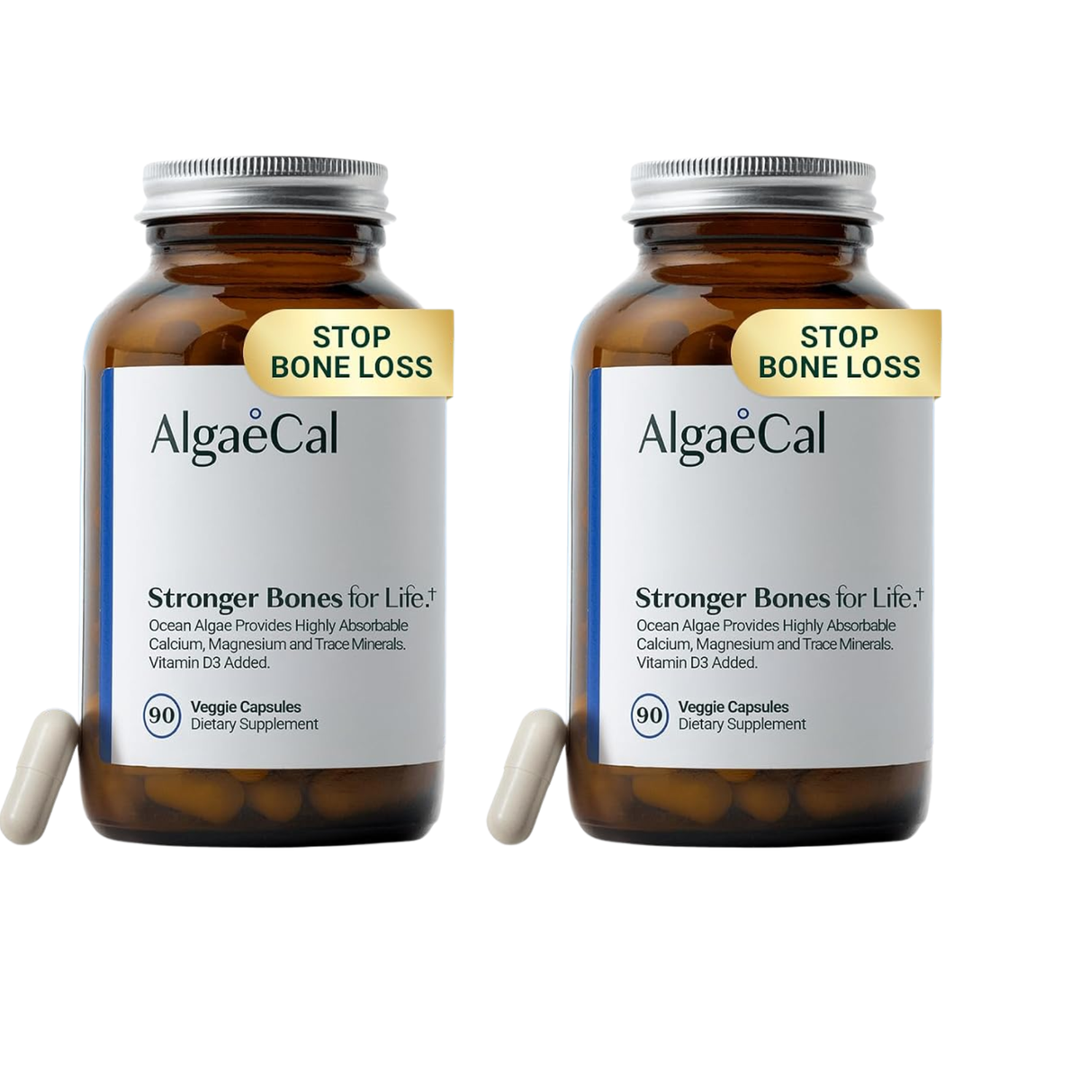 AlgaeCal Plant Calcium | Stronger Bones for Life | Ocean Algae Calcium with Magnesium & Vitamin D3 | 90 Veggie Capsules