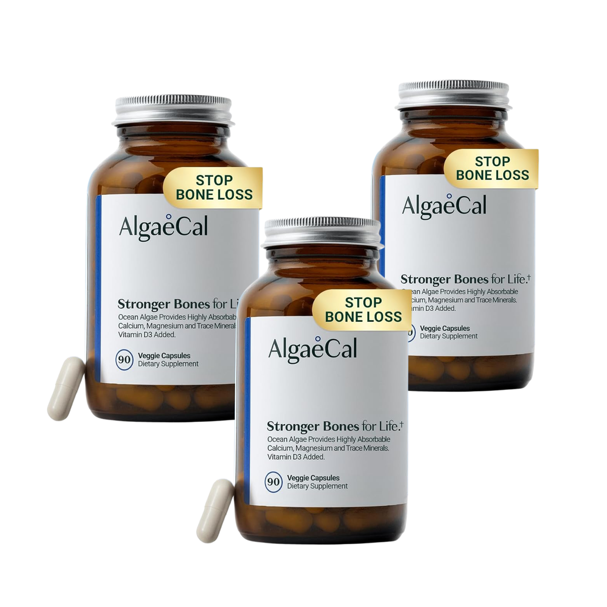 AlgaeCal Plant Calcium | Stronger Bones for Life | Ocean Algae Calcium with Magnesium & Vitamin D3 | 90 Veggie Capsules