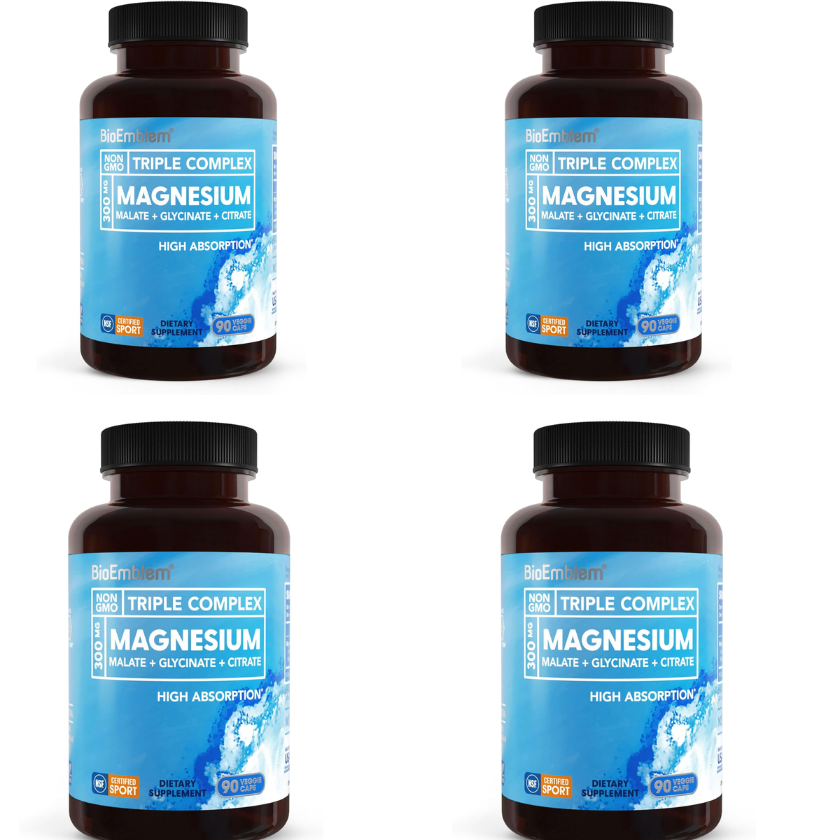 BioEmblem Triple Complex Magnesium 300mg – Malate + Glycinate + Citrate | 90 Veggie Caps