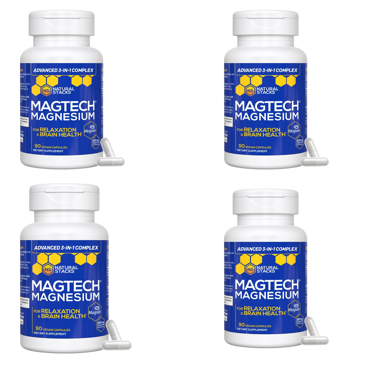 Natural Stacks MagTech Magnesium | Advanced 3-in-1 Complex for Relaxation & Brain Health | 90 Vegan Capsules
