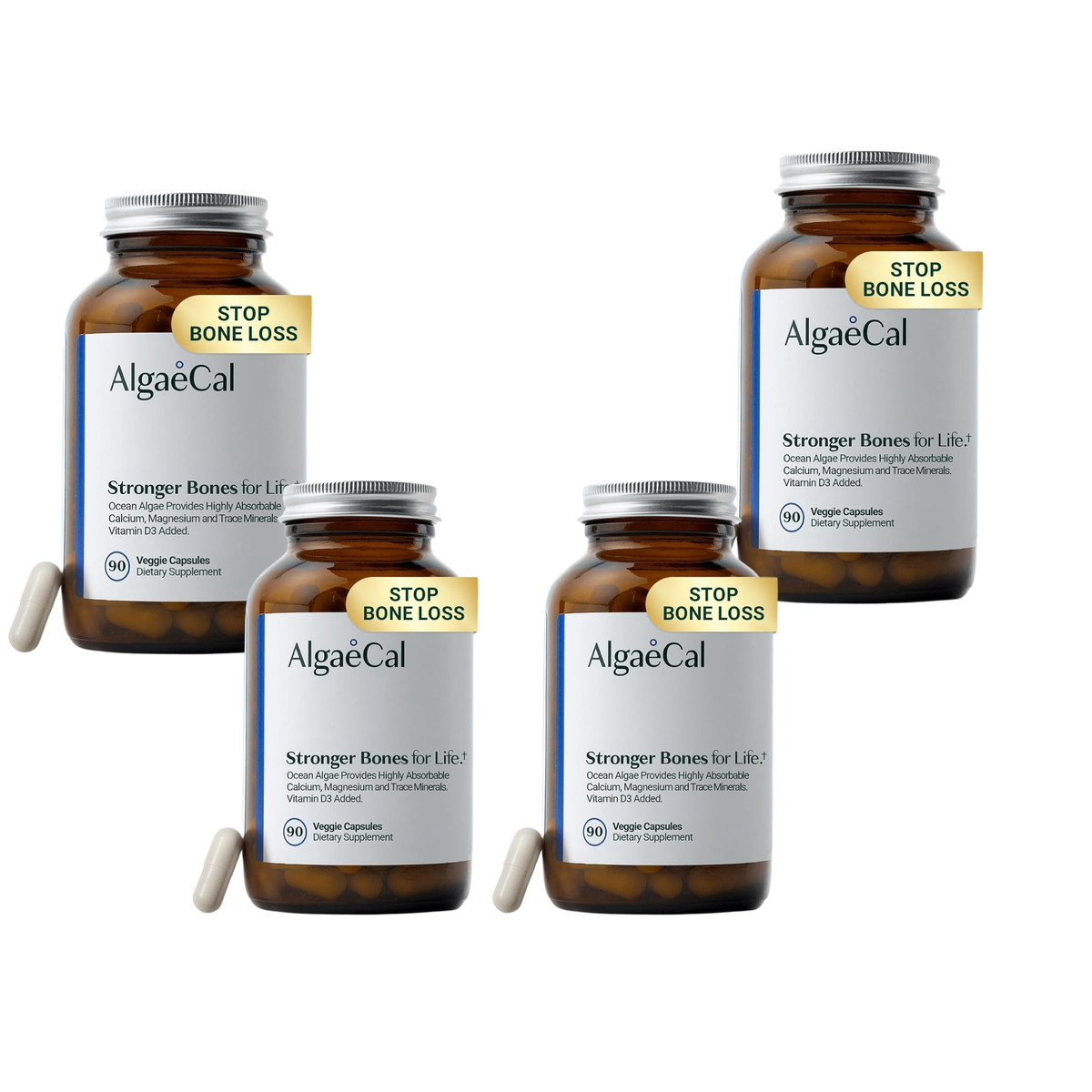 AlgaeCal Plant Calcium | Stronger Bones for Life | Ocean Algae Calcium with Magnesium & Vitamin D3 | 90 Veggie Capsules