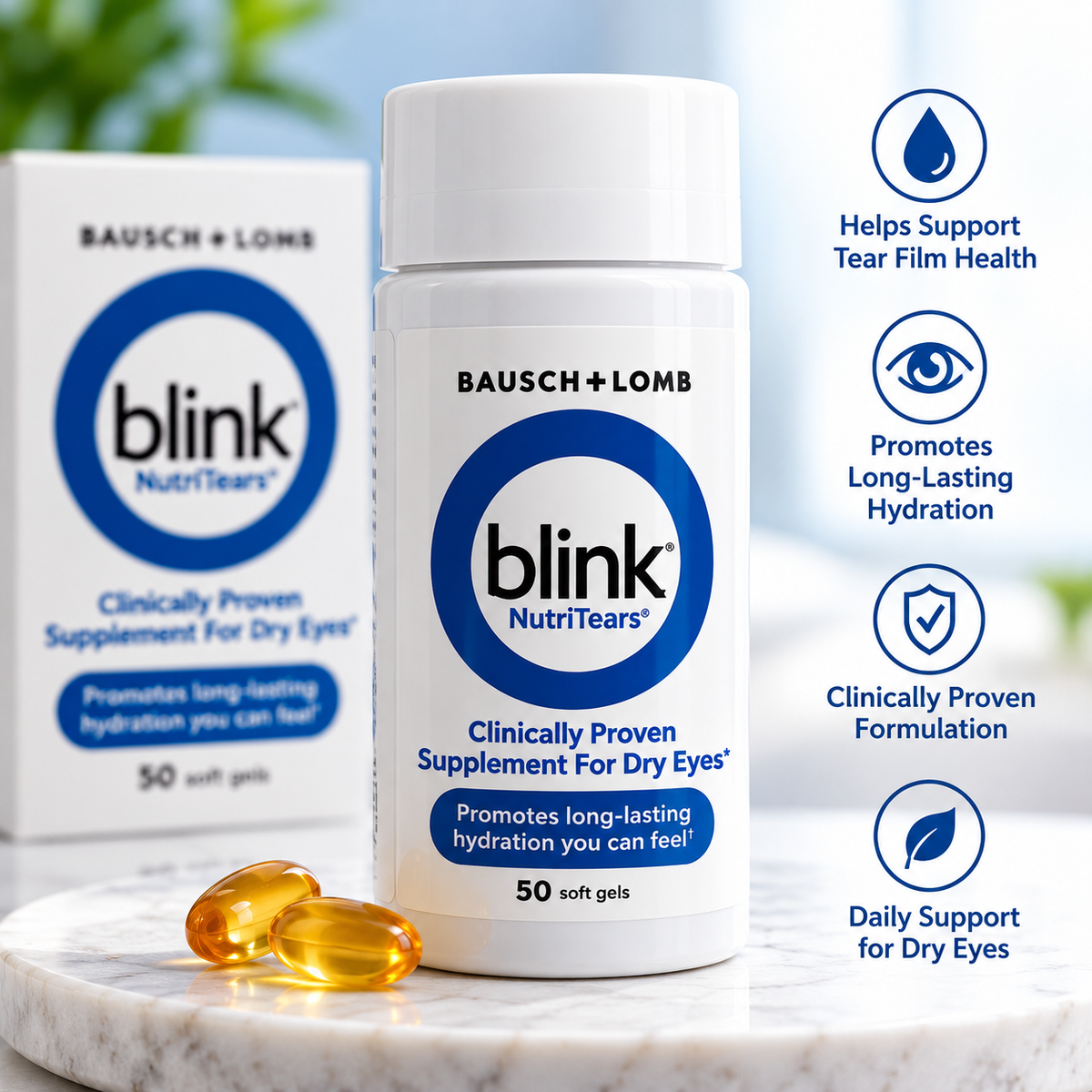 Bausch + Lomb Blink NutriTears 50 Soft Gels | Dry Eye Supplement