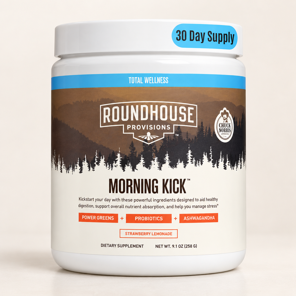 : Roundhouse Provisions Morning Kick, Ashwagandha, Strawberry Lemonade,