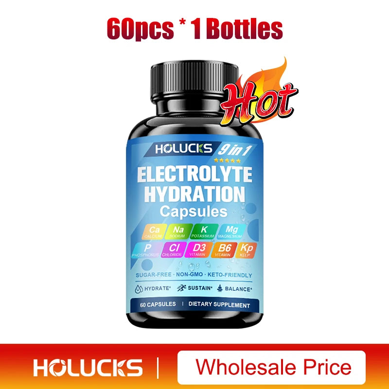 Electrolyte Hydration Capsules with Magnesium, Sodium, Potassium, Chloride, Vitamins D3 & B6, Kelp Powder, Vegan & Keto Friendly