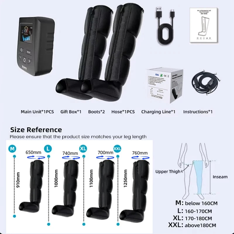 Air Leg Massager Compression Boots Air Pressure Pressotherapy Foot Calf Therapy Device 4 Chamber Fast Recovery Massage Machine