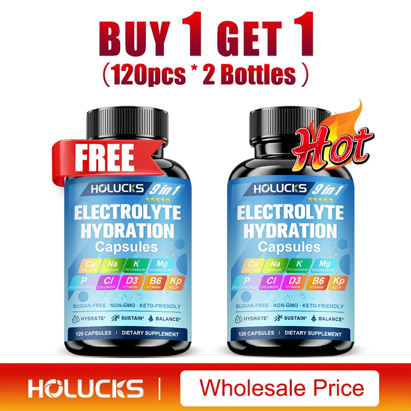 Electrolyte Hydration Capsules with Magnesium, Sodium, Potassium, Chloride, Vitamins D3 & B6, Kelp Powder, Vegan & Keto Friendly