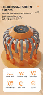 10/20Massage Heads Orange Scalp Head Massager Red Light Vibrator Octopus Scratcher For Relaxation Stress Migraine