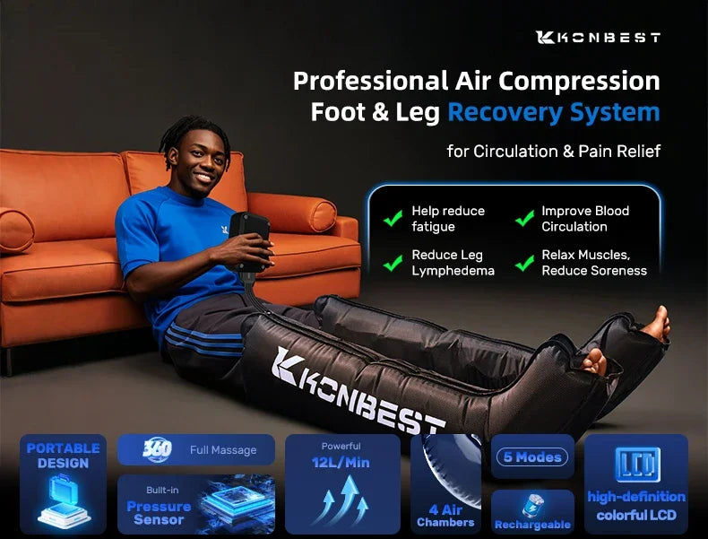 Air Leg Massager Compression Boots Air Pressure Pressotherapy Foot Calf Therapy Device 4 Chamber Fast Recovery Massage Machine