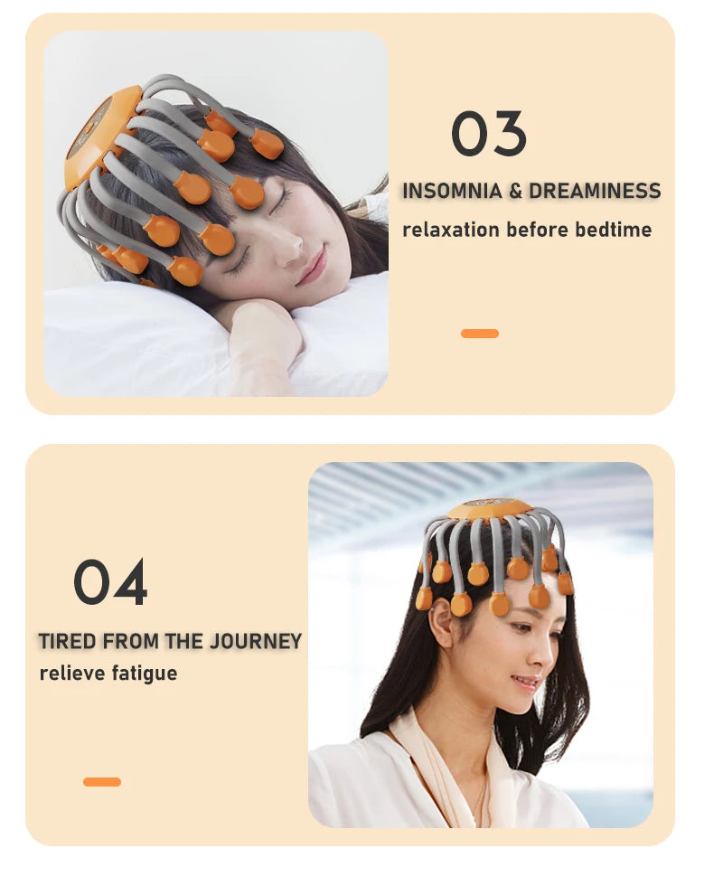 10/20Massage Heads Orange Scalp Head Massager Red Light Vibrator Octopus Scratcher For Relaxation Stress Migraine
