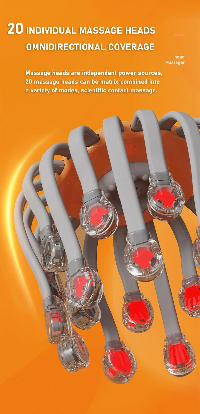 10/20Massage Heads Orange Scalp Head Massager Red Light Vibrator Octopus Scratcher For Relaxation Stress Migraine