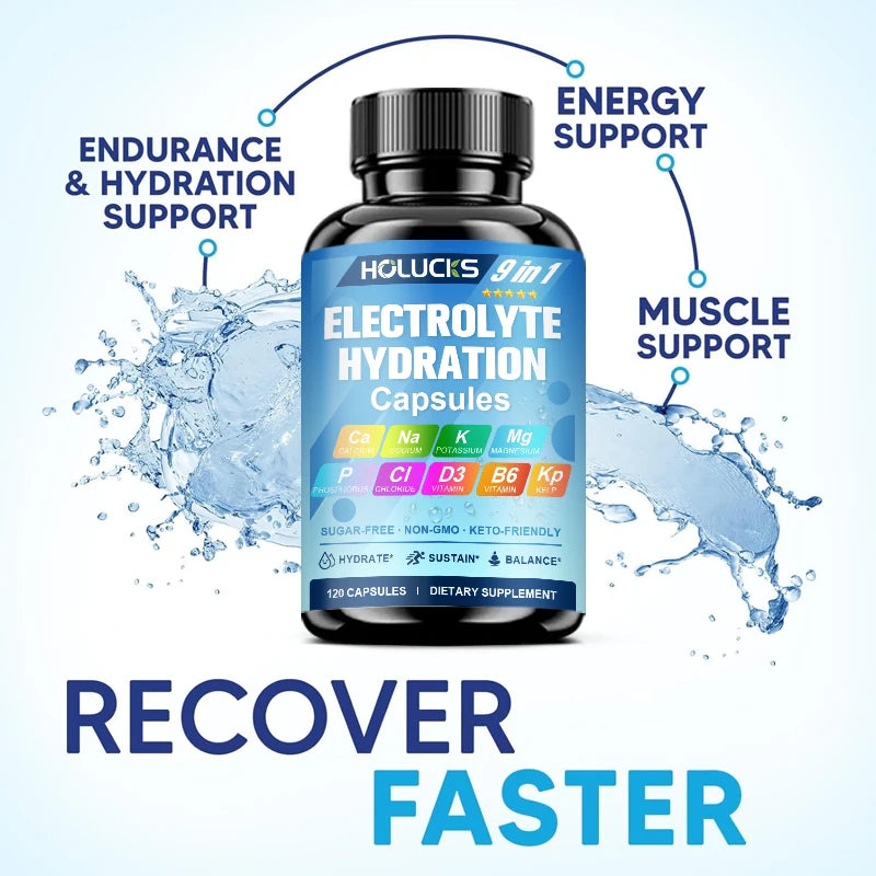 Electrolyte Hydration Capsules with Magnesium, Sodium, Potassium, Chloride, Vitamins D3 & B6, Kelp Powder, Vegan & Keto Friendly