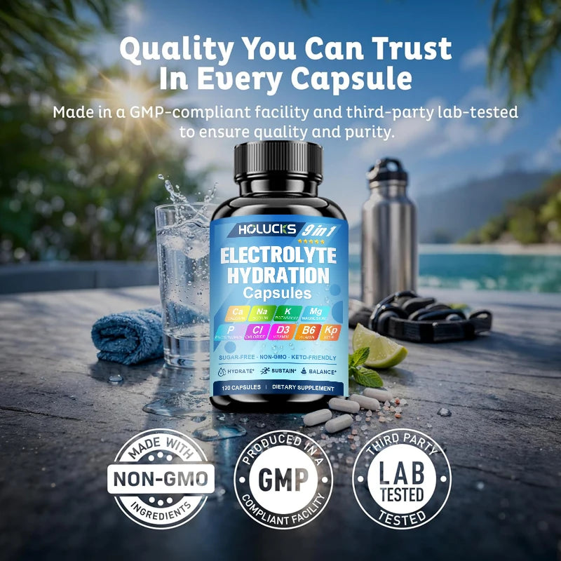 Electrolyte Hydration Capsules with Magnesium, Sodium, Potassium, Chloride, Vitamins D3 & B6, Kelp Powder, Vegan & Keto Friendly
