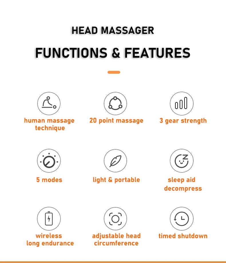 10/20Massage Heads Orange Scalp Head Massager Red Light Vibrator Octopus Scratcher For Relaxation Stress Migraine
