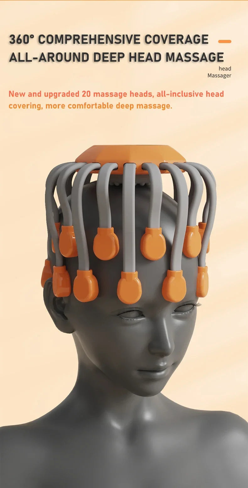 10/20Massage Heads Orange Scalp Head Massager Red Light Vibrator Octopus Scratcher For Relaxation Stress Migraine