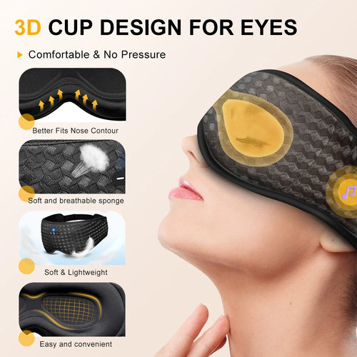 3D Sleeping Mask Bluetooth Wireless Music Eye Mask With Built-in HD Speaker Sleep Mask Headphones Travel Noise Reduction