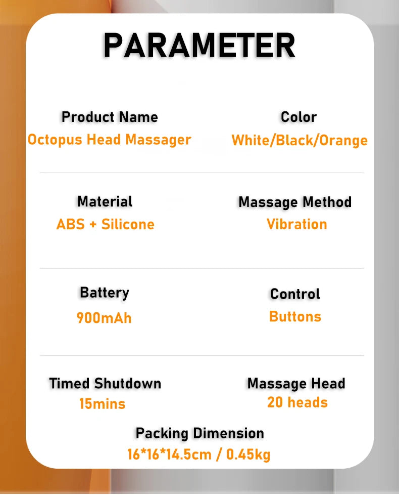 10/20Massage Heads Orange Scalp Head Massager Red Light Vibrator Octopus Scratcher For Relaxation Stress Migraine