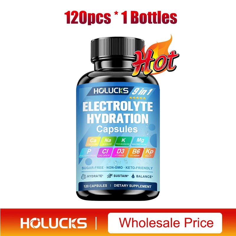Electrolyte Hydration Capsules with Magnesium, Sodium, Potassium, Chloride, Vitamins D3 & B6, Kelp Powder, Vegan & Keto Friendly