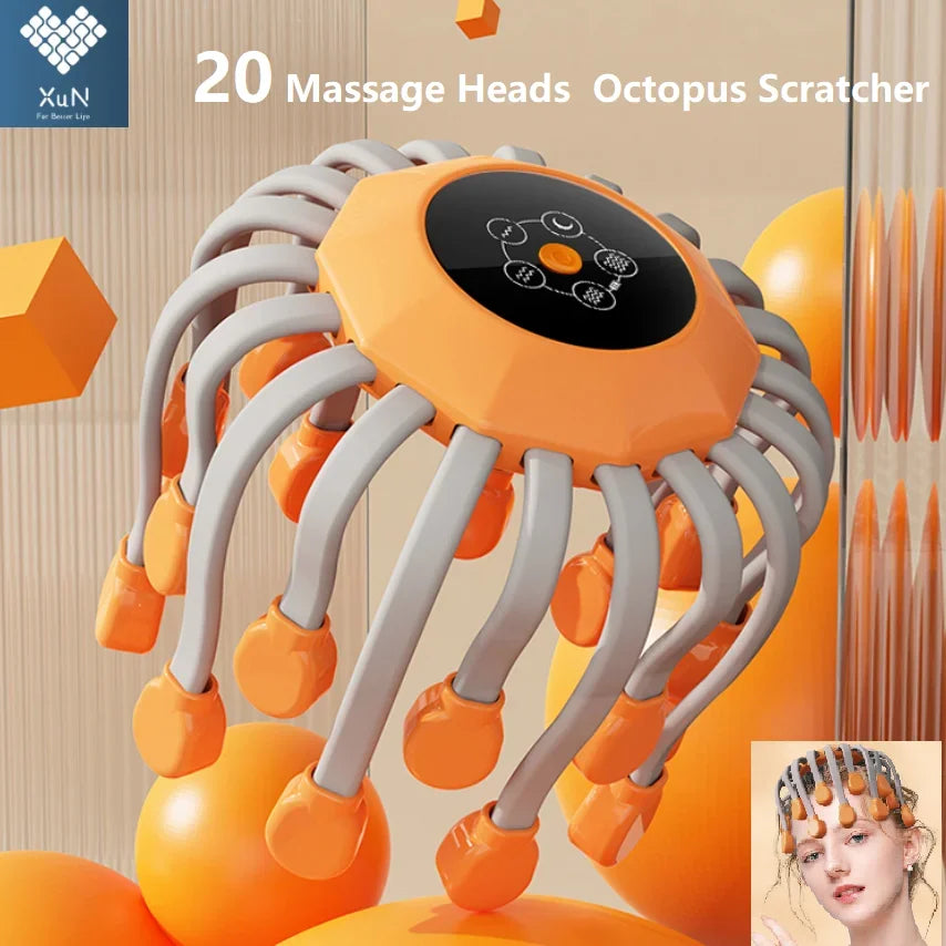 10/20Massage Heads Orange Scalp Head Massager Red Light Vibrator Octopus Scratcher For Relaxation Stress Migraine