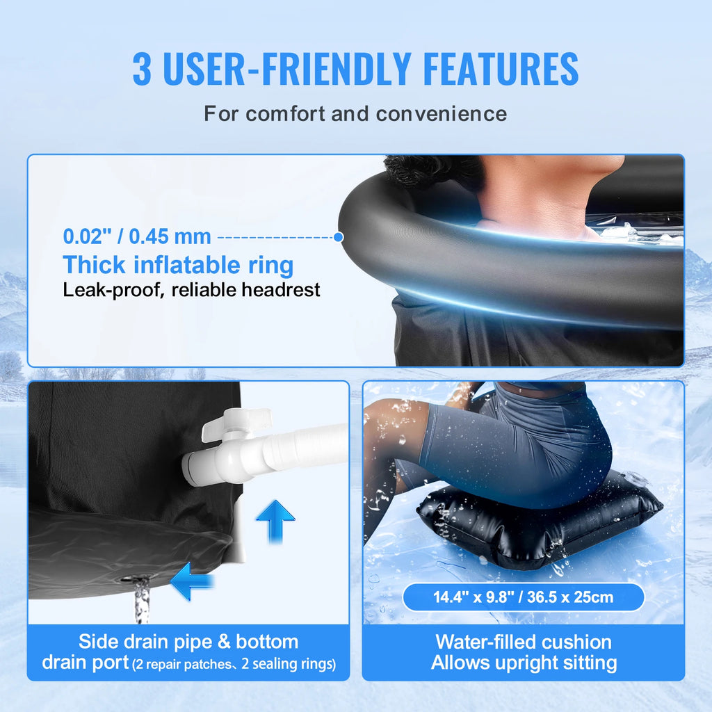 SucceBuy Ice Bath Tub Cold Water Therapy Plunge Tub for Athletes Portable Outdoor Ice Barrel Plunge Pool Inflatable Ice Bathtub