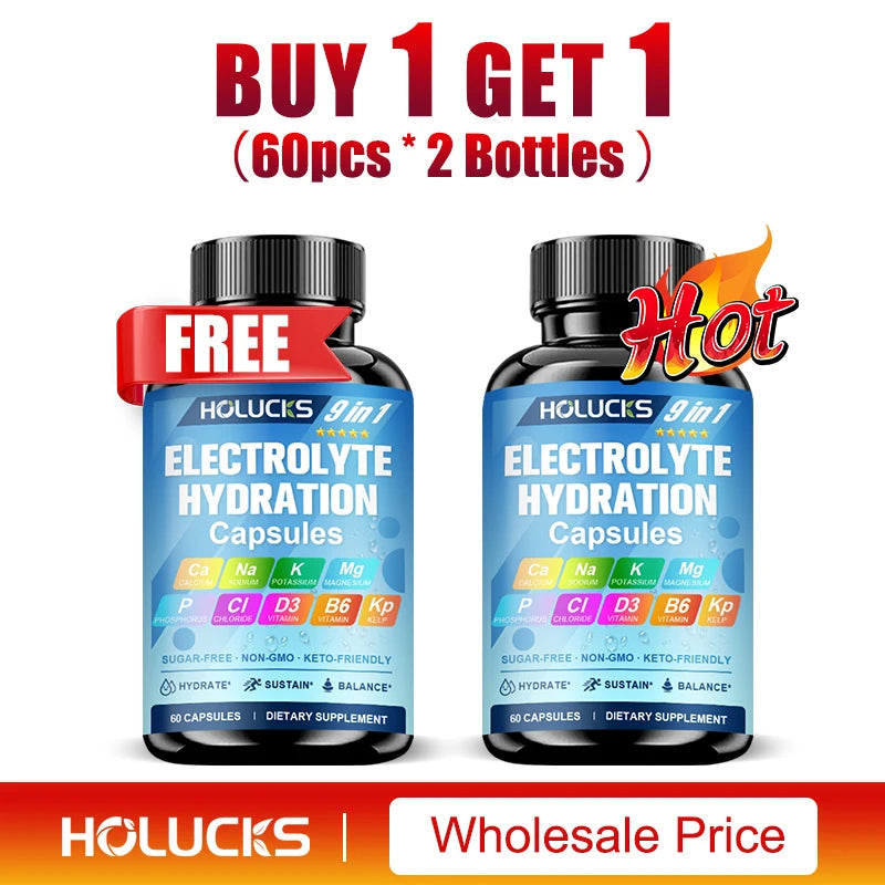 Electrolyte Hydration Capsules with Magnesium, Sodium, Potassium, Chloride, Vitamins D3 & B6, Kelp Powder, Vegan & Keto Friendly