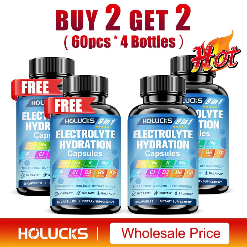 Electrolyte Hydration Capsules with Magnesium, Sodium, Potassium, Chloride, Vitamins D3 & B6, Kelp Powder, Vegan & Keto Friendly