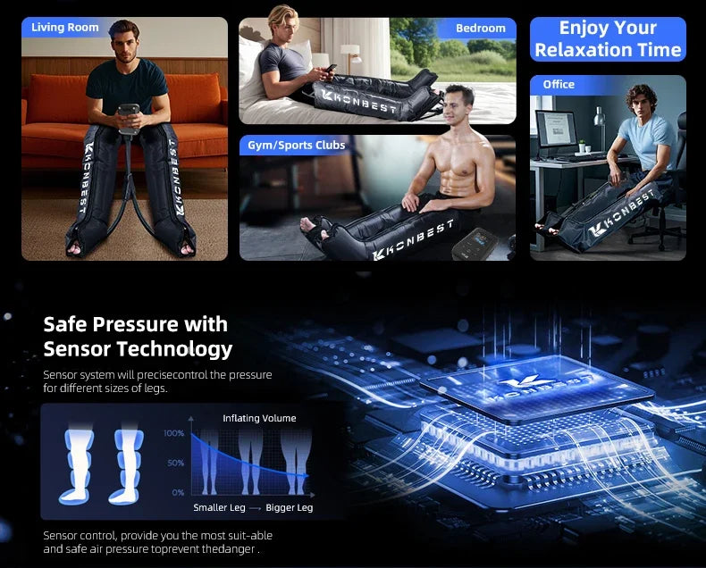 Air Leg Massager Compression Boots Air Pressure Pressotherapy Foot Calf Therapy Device 4 Chamber Fast Recovery Massage Machine