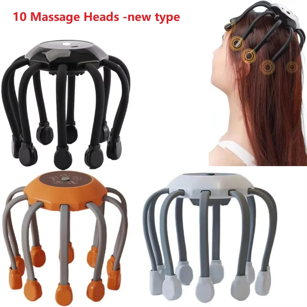 10/20Massage Heads Orange Scalp Head Massager Red Light Vibrator Octopus Scratcher For Relaxation Stress Migraine