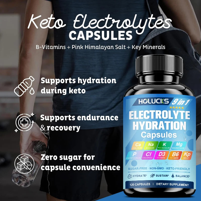 Electrolyte Hydration Capsules with Magnesium, Sodium, Potassium, Chloride, Vitamins D3 & B6, Kelp Powder, Vegan & Keto Friendly