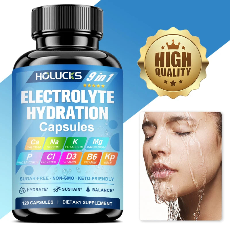 Electrolyte Hydration Capsules with Magnesium, Sodium, Potassium, Chloride, Vitamins D3 & B6, Kelp Powder, Vegan & Keto Friendly