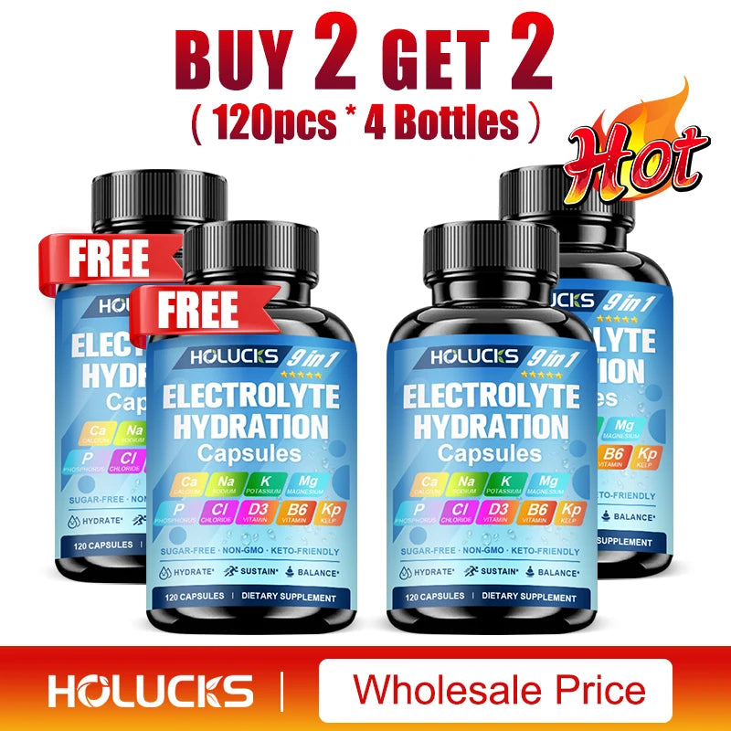 Electrolyte Hydration Capsules with Magnesium, Sodium, Potassium, Chloride, Vitamins D3 & B6, Kelp Powder, Vegan & Keto Friendly