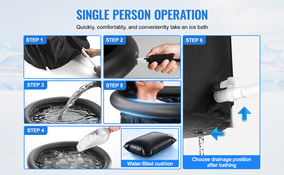 SucceBuy Ice Bath Tub Cold Water Therapy Plunge Tub for Athletes Portable Outdoor Ice Barrel Plunge Pool Inflatable Ice Bathtub