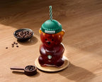 Starbucks Bear-Shaped Glass Tumbler with Green Beanie Lid
