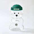 Starbucks Bear-Shaped Glass Tumbler with Green Beanie Lid