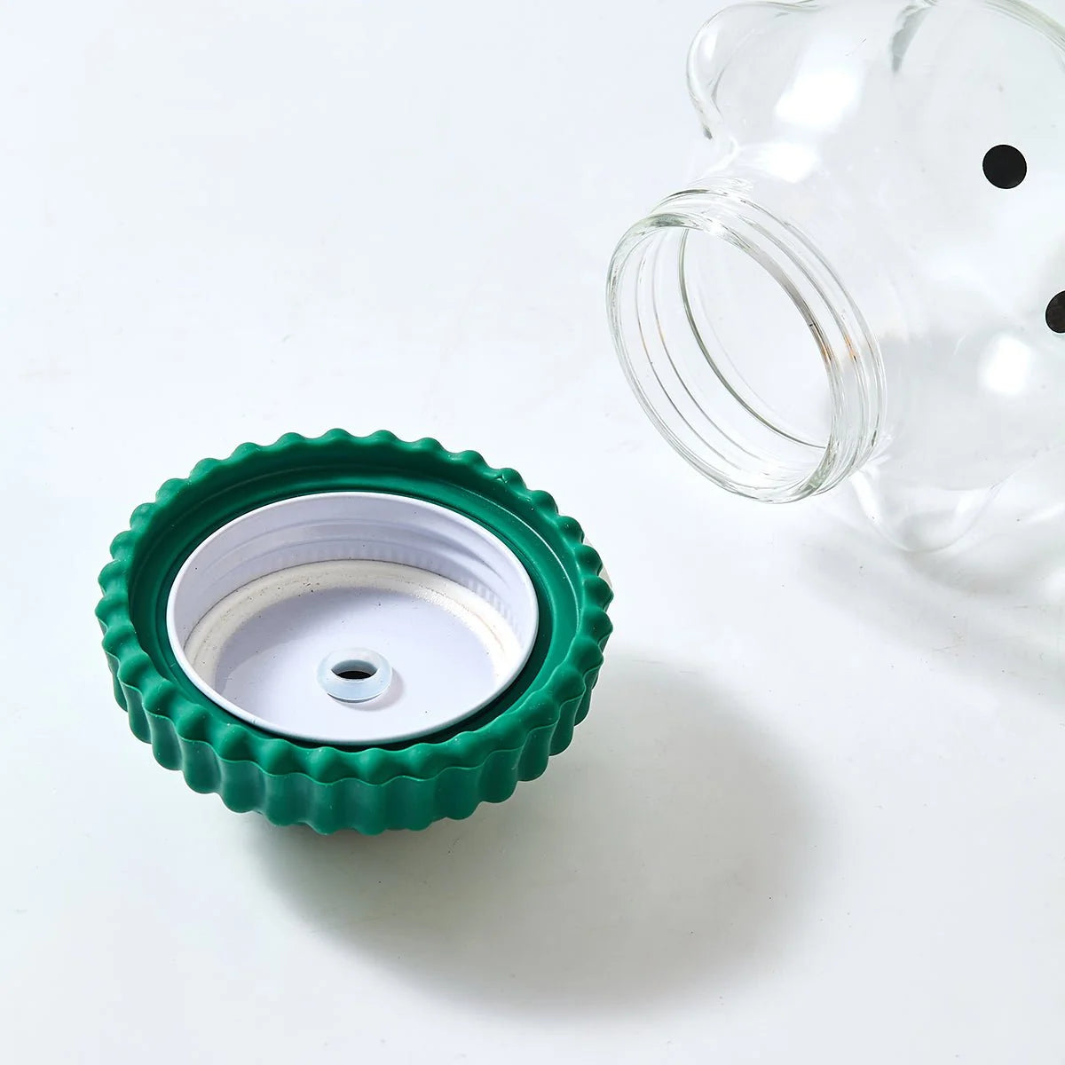 Starbucks Bear-Shaped Glass Tumbler with Green Beanie Lid